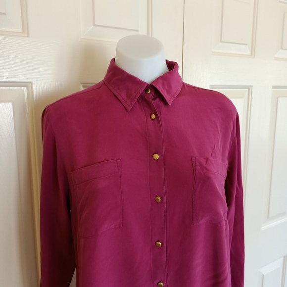 RM Williams Blouse Size 10 Magenta Silk Long Sleeve Button Up Collared Western - Picture 4 of 12